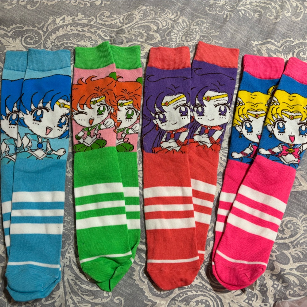 Vibrant colors, Salior Moon character socks!!